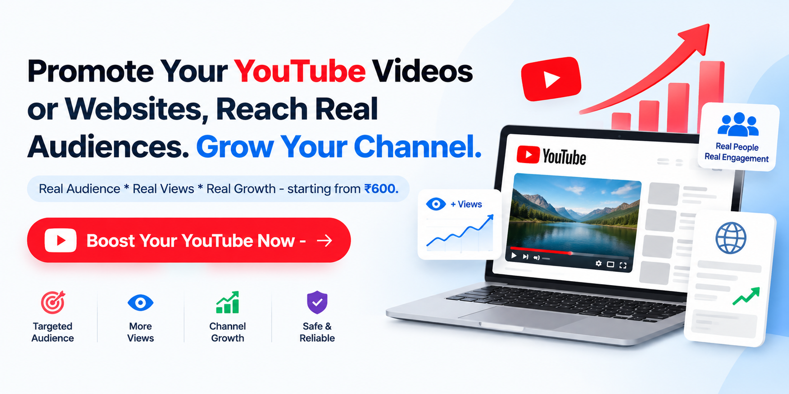 Promote Your YouTube Videos or Website. Reach Real Audiences. Grow Your Channel.